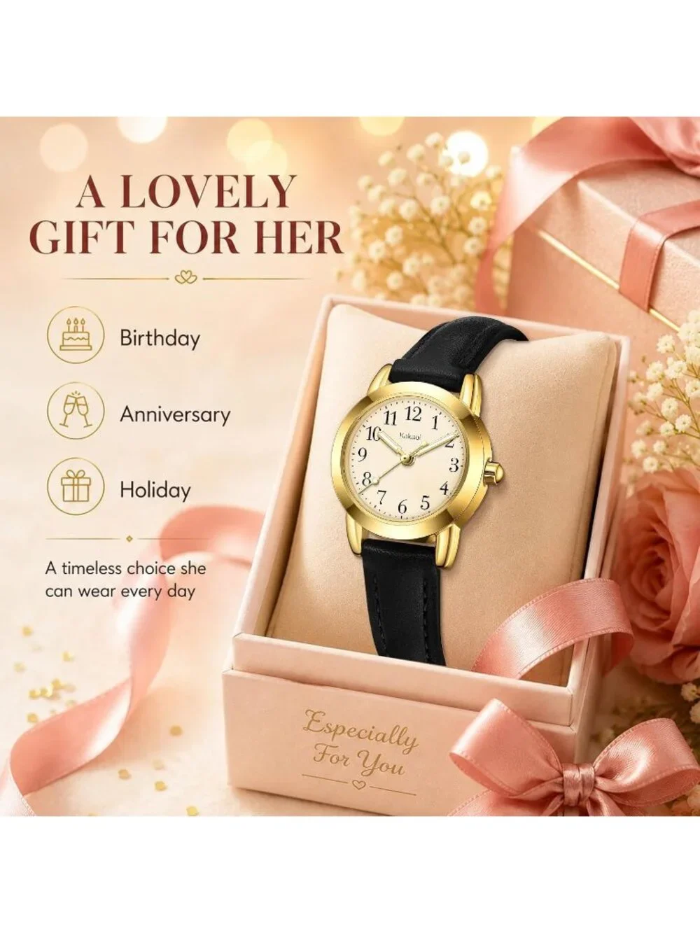 Women's Black White Vintage Analog Slim Leather Strap Quartz Movement Watch